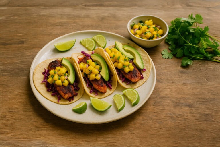 Lower-Sodium Blackened Redfish Tacos with Mango Salsa | Our Favorite Recipes for Nerve Pain | The PainSmith